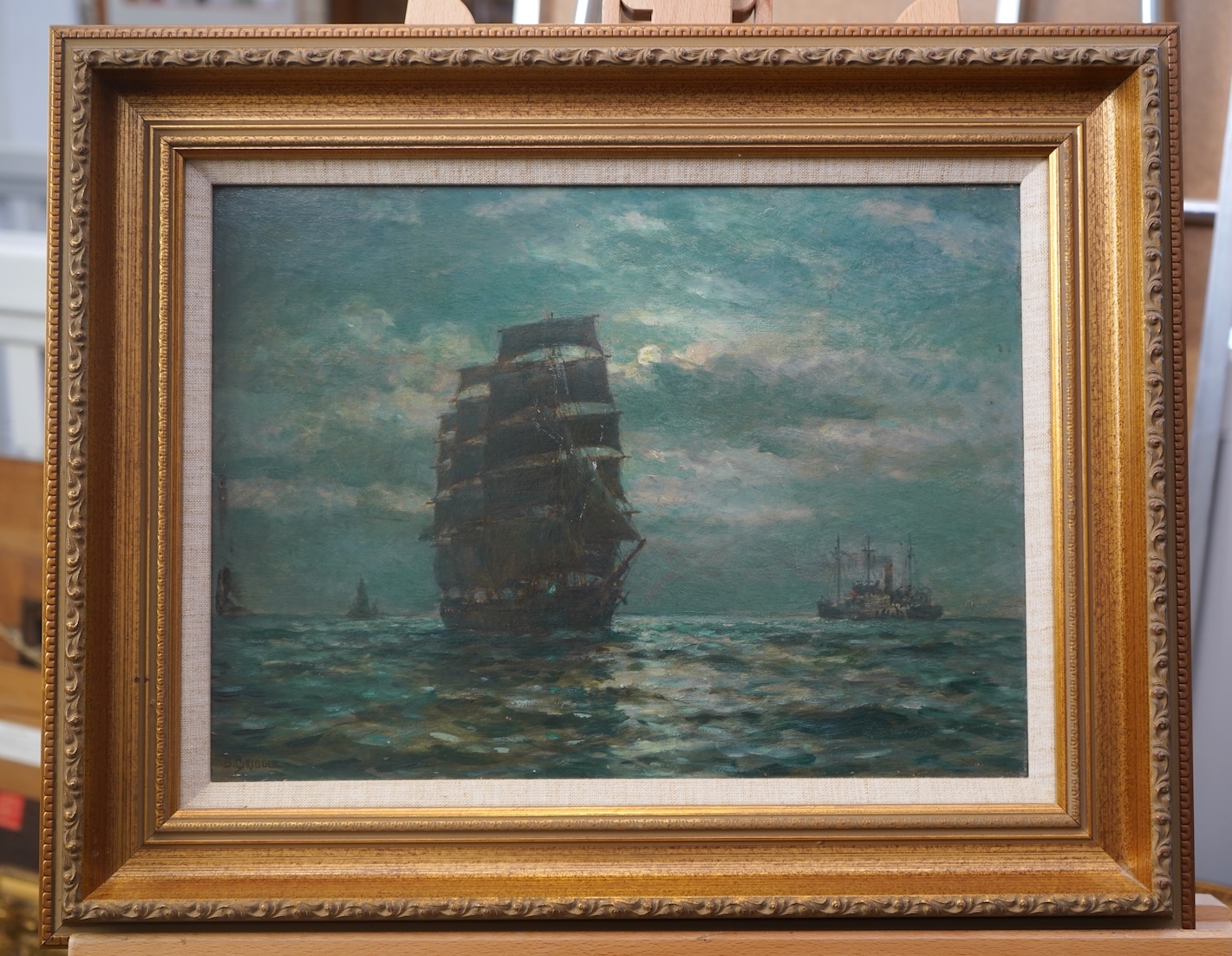 Bernard Finegan Gribble, 1872-1962, Moonlit shipping scene